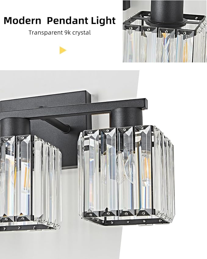 3-Light Bathroom Light Fixtures, Modern Black Crystal Wall Light for Bathroom,Lighting Fixtures Over Mirror