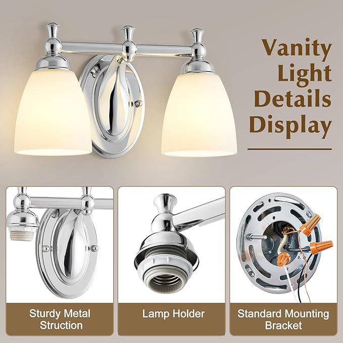 Bathroom Vanity Lights Over Mirror, 2 Light Bath Vanity Light Modern Chrome Bathroom Lighting Vanity Light Vintage Style for Living Room Cabinet Bedroom Restroom