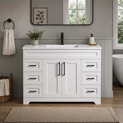 48 Inch Bathroom Vanity with Sink | Plywood Frame, SMC Integrated Countertop, Soft-Close Doors & Drawers, Freestanding Bathroom Vanity