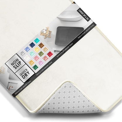 Clara Clark Bathroom Rugs, Velvet Memory Foam Bath Mat, Non-Slip Bath Rugs, Machine Wash, Dries Quickly, Ultra Soft Plush Bath Mats for Bathroom, 24 x 36, Off White