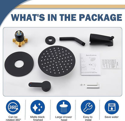 Tub Shower Faucet, Matte Black Shower Faucet Set with 8-Inch All-Metal Rainfall Showerhead and Bathtub Spout, Single-Handle Tub Shower-Trim Kit Included Valve, Matte Black