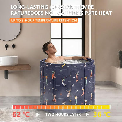 Portable Bathtub for Adult, Foldable Soaking Bathtub for Hot SPA&Ice Bath, Foldable Small Bathtub collapsible bathtub for Bathing, 6-layer Insulated portable tub,Space-saving (Blue Fish 31.5X26.6 IN)