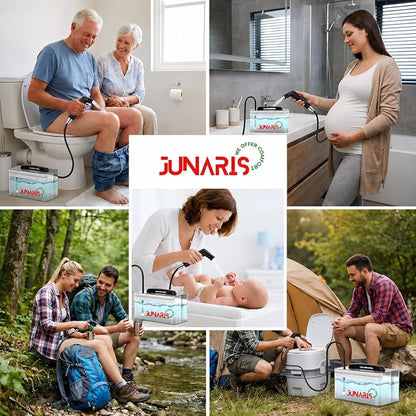 Portable Bidet – USB-C Rechargeable Electric Bidet Sprayer | 2.3L Tank | Up to 80 Uses Per Charge | Camping, Postpartum & Travel Hygiene | Stay Fresh Where Ever Life Takes You With JUNARIS Bidet