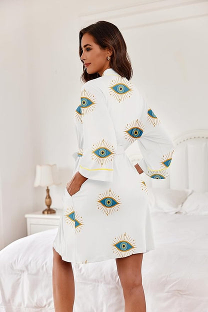 Ekouaer Women Kimono Robes Knee Length Knit Bathrobe Lightweight Soft Sleepwear V-neck Casual Ladies Loungewear