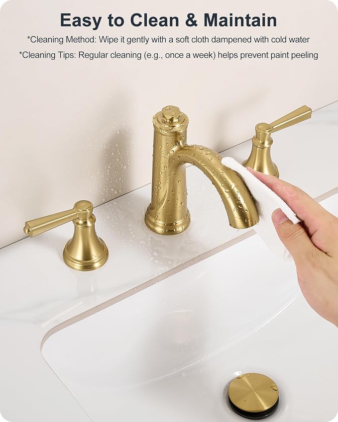 Bathroom Sink Faucet 3 Hole, 8 Inch Gold Bathroom Faucet with Drain | Lead-Free Brass, Widespread 2 Handles, Pre-installed cUPC Supply Hoses, For Rv Lavatory Restroom Vanity, 10 Mins Installation
