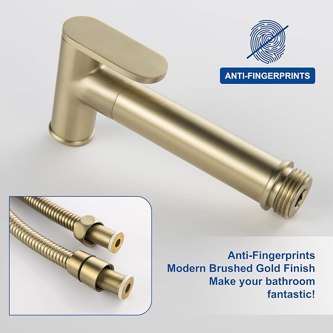 Warm Water Bidet Sprayer for Toilet with Hot and Cold Brass Rough-in Valve, Stainless Steel Round Handheld Bidet Attachment Set for Feminine, Pets and Baby Diaper Wash, Brushed Gold, BDS09-3