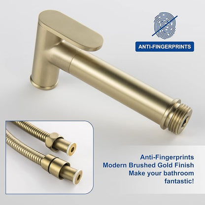 Warm Water Bidet Sprayer for Toilet with Hot and Cold Brass Rough-in Valve, Stainless Steel Round Handheld Bidet Attachment Set for Feminine, Pets and Baby Diaper Wash, Brushed Gold, BDS09-3