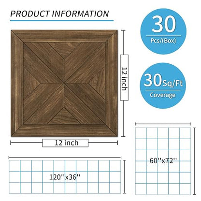 Art3d 30-Pack Peel and Stick Flooring Wood Planks, 12 x 12 in, Teak | Premium Vinyl, Self-Adhesive, Waterproof, Wood Grain, Fade-Resistant, Scratch-Proof, Ideal for Kitchen, Dining Room, Bedrooms