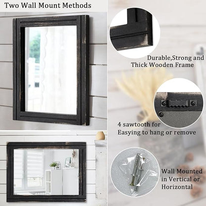 AAZZKANG Wall Mounted Mirror Small Rectangular Retro Mirrors with Wood Frame for Bedroom Living Room Bathroom Entryway Large 28"x20"
