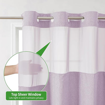 eachope No Hook Fabric Shower Curtain Set with Snap-in Liner,71x80 Lavender | Linen Texture,230GSM Thick Fabric,Hotel Luxury Decor,Mesh Window,Bottom magnetic ,Waterproof & Machine Washable,for Bathroom