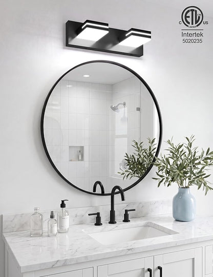 VOLISUN Modern Bathroom Vanity Light Fixtures (2-Light, 15.5-Inch), Matte Black LED Bathroom Lighting Fixtures Over Mirror, 360°Rotatable Head, LED Vanity Lights for Bathroom (Cool White 6000K)
