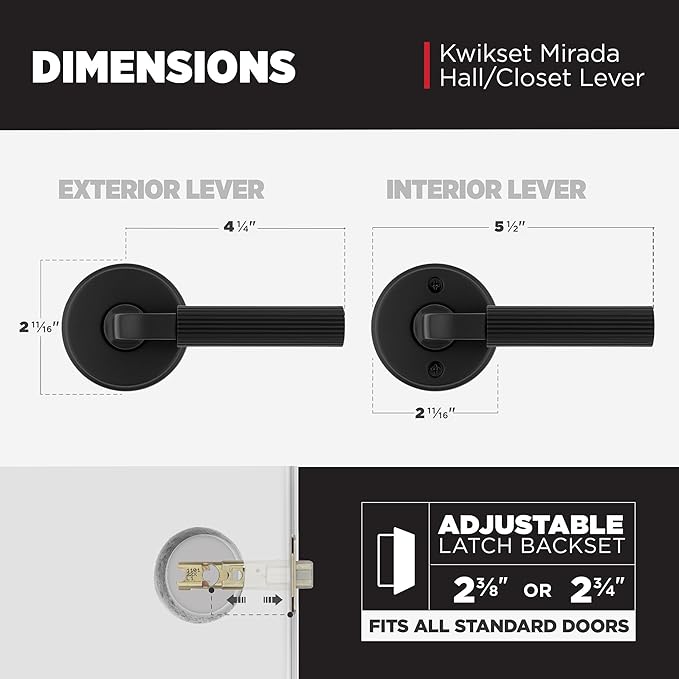 Kwikset Mirada Interior Round Passage Door Handle, Lever for Closet and Hallway Doors, Reversible Non-Locking Handle Lever, Matte Black