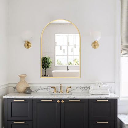 Arched Bathroom Mirror, Gold, 20"x30" | Wall Mounted, Vanity Mirror, For Bedroom, Living Room and Entryway