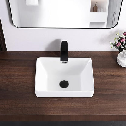 Small Bathroom Vessel Sink 15.5'' x 11.9'' Semi Recessed Bathroom Sink Rectangular Drop-in Vanity Sink with Overflow White Ceramic Modern Art Basin