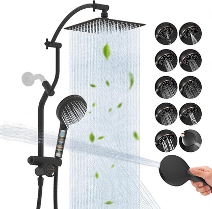 Hibbent 10'' Metal Showerhead, 10 Mode Filtered Handheld, Oil-Rubbed Bronze | High Pressure Stainless Steel Showerhead, 4-way Diverter, Heightened All Metal Extension Arm, 71'' Hose & Holder, Easy Reach