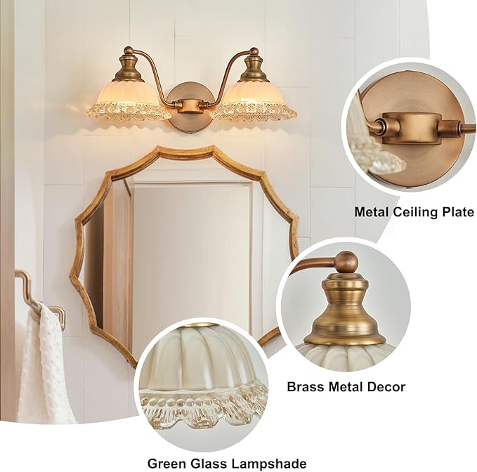 Vintage Vanity Light Brushed Brass 2 Light Vanity Lights for Bathroom Vanity Light Fixtures
