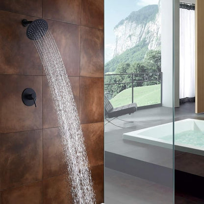 SUMERAIN Matte Black Shower Faucet Set, 8 Inches Rain Shower Head | Anti-scald Pressure Balance Cartridge, Non-return Check Valves, Single Handle
