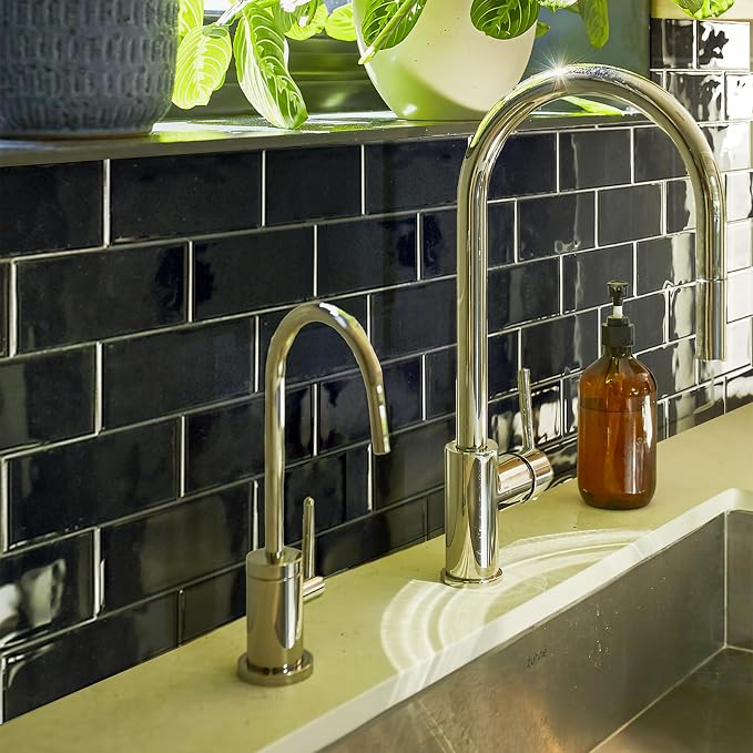 Art3d Faux Ceramic Subway Tile, Peel and Stick Backsplash, 10-Pack, Black | 12.6 x 10.6 in, Thickened Design, Heavy-Duty, Strong Adhesive, for Kitchen, Bedroom, Countertop Decor, Ideal for Home Upgrade