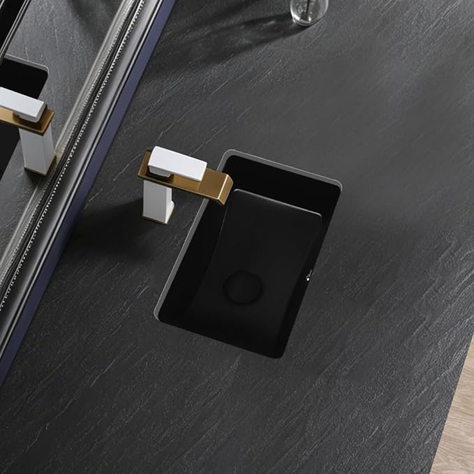 Black Undermount Bathroom Sink 16.7x10.7 Inch Small Bathroom Sink Matte Black Bathroom Under Counter Lavatory Vanity Sink Basin Rectangular Porcelain Ceramic Undermount Sinks with Overflow