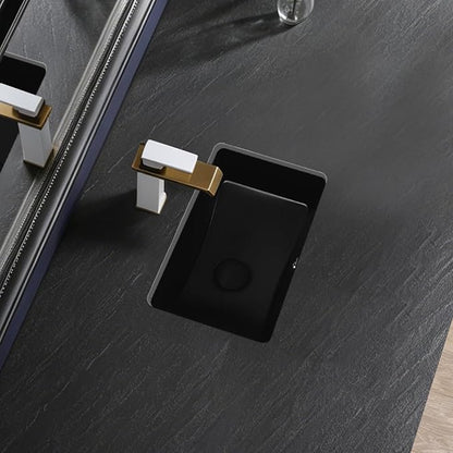 Black Undermount Bathroom Sink 16.7x10.7 Inch Small Bathroom Sink Matte Black Bathroom Under Counter Lavatory Vanity Sink Basin Rectangular Porcelain Ceramic Undermount Sinks with Overflow