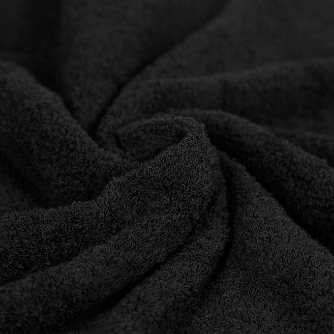 Amazon Basics 6-Piece Highly Absorbent Fade-Resistant Towel Set, 100% Cotton Towels for Bathroom, Soft, 2 Bath Towels, 2 Hand Towels, 2 Washcloths, Black