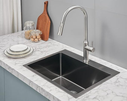 20 x 16 Inch Drop in Kitchen Sink 18 Gauge Stainless Steel | Single Bowl Topmount Bar Sink, Black Finish, Compact Basin for Small Kitchen, RV and Prep Area