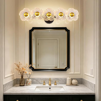 27" Bathroom Light Fixtures,Vanity Lights,Bathroom Vanity Light | 5 light,3CCT,Black Gold,LED,Daisy,Wall Sconces,Girly,Floral,Elegant,Fancy,for Restroom,Living Room,Bedroom,Mirror