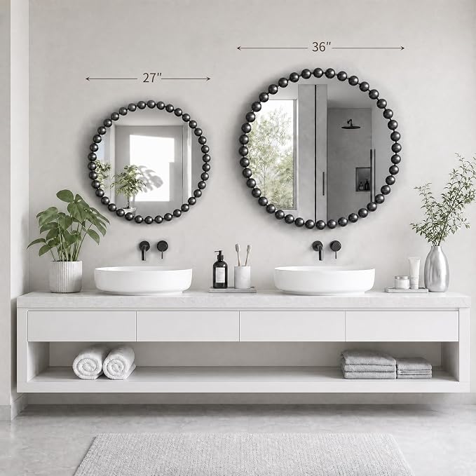 Madison Park 27 inch Black Round Mirror, Round Mirrors for Wall Decor, Metal Frame Circle Mirror for Bathroom, Living Room, Round Wall Metal Art Mirror