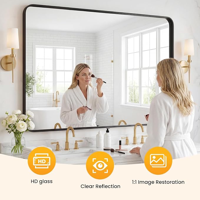 30"x 40" Black Bathroom Mirror for Sink, Rectangle Vanity Mirror | for Wall, Over Sink, Farmhouse, Restroom, Anti-Rust, Modern Decorative, Horizontal or Vertical Hanging