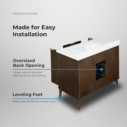 OVE Decors Indy 42 in. Undermount Single Sink Bathroom Vanity with White Engineered Marble Top, Dark Walnut