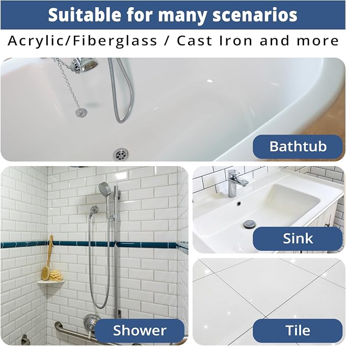 DWIL Tub Paint, Tub and Tile Refinishing Kit with Tools, White Bathtub Paint Water Based &Low Odor, Easy to Use for Sink Bathroom Shower, Semi-Gloss White 3 Pack/150sq.ft