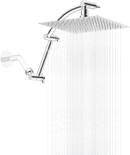 Hibbent All Metal 8'' Rain Shower Head with 16'' Extension Arm, Chrome | cUPC Certified High Pressure Rainfall Showerhead with Solid Brass Adjustable Shower Head Extension Arm, Fixed Showerheads