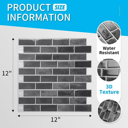Art3d 10-Pack Marble Peel and Stick Backsplash, 12 x 12 in, Smoky Black | Strong Adhesion, Lightweight, Cuttable, Waterproof, Fadeless, Crack Resistant, for Kitchen, Bedroom, Ideal for Recently Moved