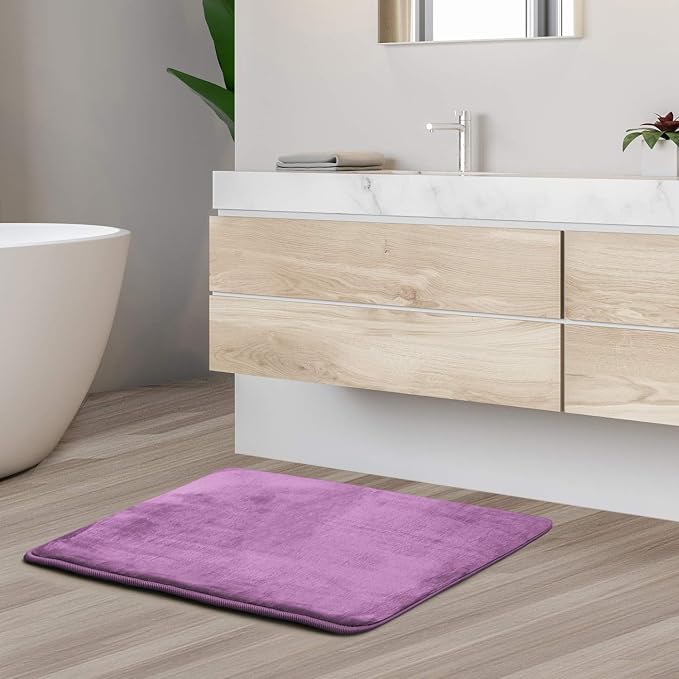 Clara Clark Bathroom Rugs, Velvet Memory Foam Bath Mat, Non-Slip, Machine Washable Bath Rugs - Dries Quickly, Ultra Soft Plush Bath Mats for Bathroom, 17 x 24, Lavender Dream