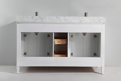 Vanity Art 60 Inch Double Sink Bathroom Vanity with Mirror | Carrara Marble Stone Top Storage Bathroom Organizer Cabinet with Dovetailed Drawer, Soft Closing Doors, Brushed Nickel Handles, VA2060-DW
