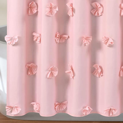 Lush Decor Riley Shower Curtain, 72" W x 72" L, Pink - Bathroom Curtain - Coquette Decor - Bow Shower Curtains - Cottage Core - Fabric Shower Curtains