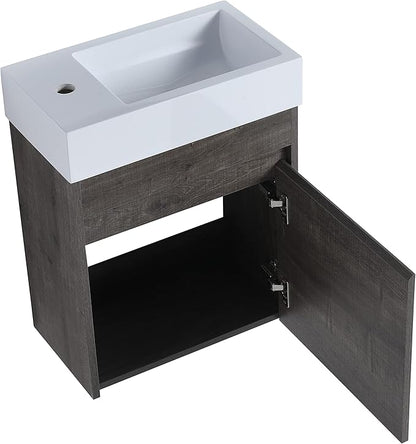 Malwee 18" Floating Bathroom Vanity with Sink, 18 Inch Wall Mounted Bathroom Cabinet Single Sink Combo, with 1 Soft Close Door and White Resin Basin Top for Small Space, Space-Saving Design (005-18)