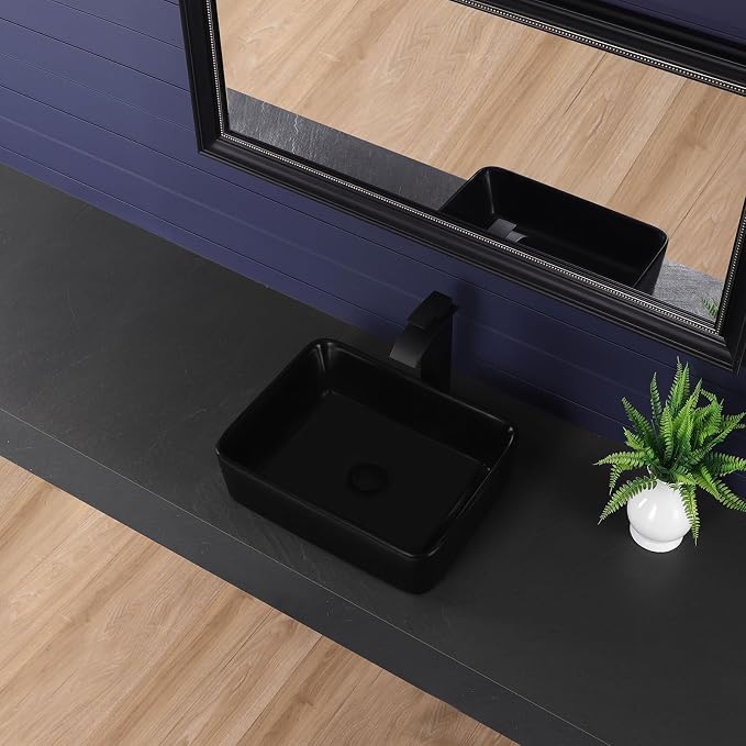 Vessel Sink 19"x15" Rectangular Bathroom Sink Modern Black Porcelain Ceramic Above Counter Drop-in Vanity Sink for Bathrooms Art Basin | Modern Porcelain Ceramic Drop-in Vanity Sink for Bathrooms Art Basin