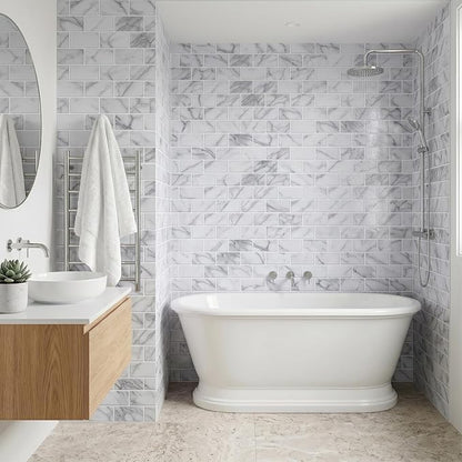 Arttown Peel and Stick 3D Wall Backsplash 10-Sheet, 12" × 12" Marble White | Subway Tile Self Adhesive Thicker Design Wall Tiles Panel Wallpaper for Kitchen Balcony Bathroom Rental Housing