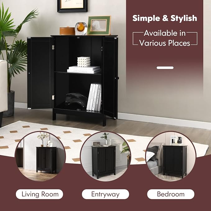 GIANTEX Storage Cabinet with Doors and Shelves - Freestanding Storage Organizer with Anti-Tipping Device, Entryway Storage Unit for Living Room, Bedroom, Home Decor, Bathroom Floor Cabinet (Black)