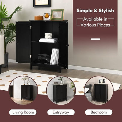 GIANTEX Storage Cabinet with Doors and Shelves - Freestanding Storage Organizer with Anti-Tipping Device, Entryway Storage Unit for Living Room, Bedroom, Home Decor, Bathroom Floor Cabinet (Black)