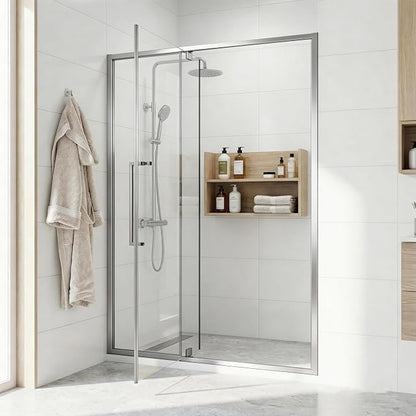 44-48" W x 72" H Semi-Frameless Pivot Swing Shower Doors, Chrome Finish | 1/4" (6mm) Clear SGCC Tempered Glass with a 24.8" walk-in opening, Reversible Installation, Magnetic Closing