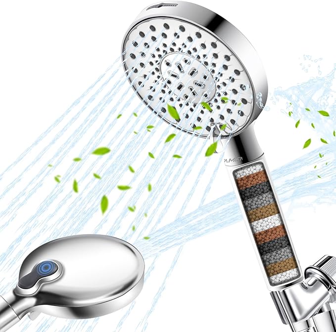 Filtered Shower Head with Handheld, High Pressure 9-Spray Modes Detachable Shower Head with Filter for Hard Water-Remove Chlorine & Impurities, Improve Skin & Hair Health, 2 Filters, Chrome