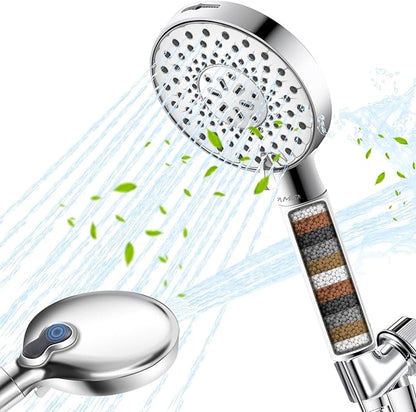 Filtered Shower Head with Handheld, High Pressure 9-Spray Modes Detachable Shower Head with Filter for Hard Water-Remove Chlorine & Impurities, Improve Skin & Hair Health, 2 Filters, Chrome