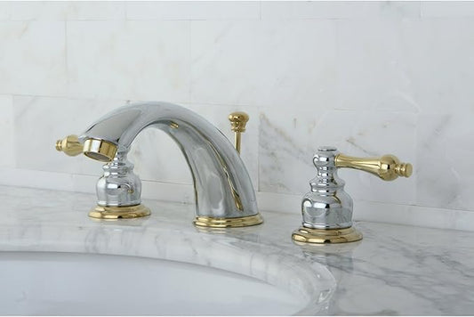 Kingston Brass KB974AL Victorian Widespread Lavatory Faucet with Metal lever handle, Polished Chrome and Polished Brass,8-Inch Adjustable Center