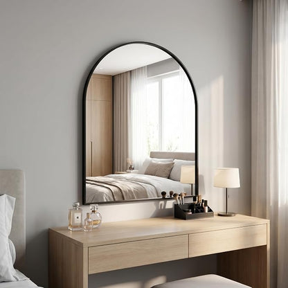 BEAUTYPEAK 28"x26" Arch Bathroom Wall Mirror, Black | Wall Mounted Vanity Metal Frame Mirror for Bedroom, Entryway, Living Room, Fireplace