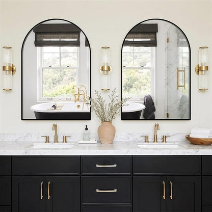 FGU Arched Bathroom Mirror for Over Sink 2 Pack 38"x26" Black Vanity Mirror | Wall Mounted, HD Tempered Shatter-Proof Glass, Rust-proof Arched Metal Frame, Arch Mirror for Bedroom, Living Room, Entryway