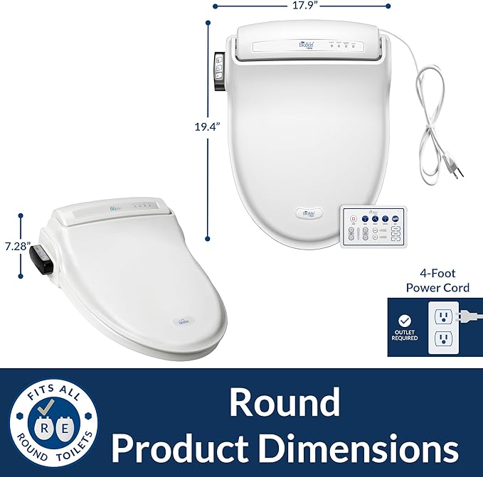 Bio Bidet Bliss BB1000 Warm Water Bidet Seat, Air Dryer, Heated Seat with Slow Close Lid, Remote Control, Round