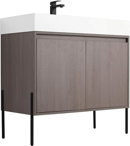Crownpoint 36 Inch Bathroom Vanity with Sink, White Sink, Gray Oak Finish, Full Assembly Required, Elegant Bathroom Vanities for Modern Homes