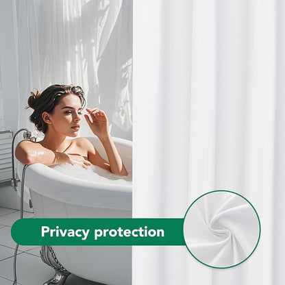 Fabric Shower Curtain Liner 72x72 Inch-White Waterproof Bathroom Curtains | Hotel Quality Soft Soild Polyester Standard Size Shower Liners for Bathroom-Machine Washable Cloth Polyester Bath Curtain